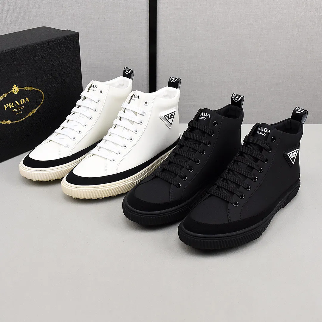 PRADA [Prada] high-top sports and casual shoes. Men's shoes 💰440💰. The upper is made of cowhide, sheepskin lining, rubber outsole, comfortable on the feet, men's size 38-44, choose according to your usual wearing size.